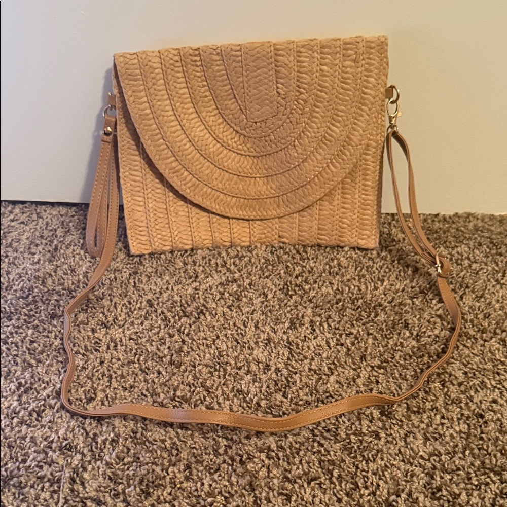 Stylish Tan Woven Crossbody Bag